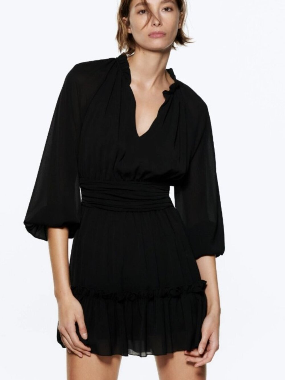 NWT Zara Black Ruched Waist Mini Dress Size S